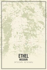 Retro US city map of Ethel, Missouri. Vintage street map.