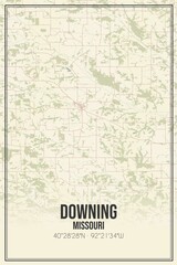 Retro US city map of Downing, Missouri. Vintage street map.