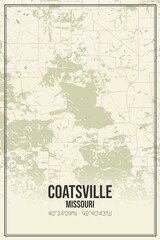 Retro US city map of Coatsville, Missouri. Vintage street map.
