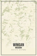 Retro US city map of Winigan, Missouri. Vintage street map.