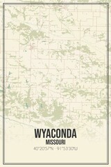 Retro US city map of Wyaconda, Missouri. Vintage street map.