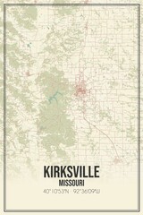 Retro US city map of Kirksville, Missouri. Vintage street map.