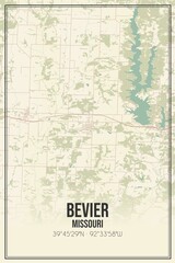 Retro US city map of Bevier, Missouri. Vintage street map.