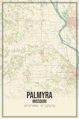 Retro US city map of Palmyra, Missouri. Vintage street map.