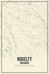 Retro US city map of Novelty, Missouri. Vintage street map.