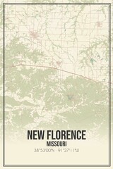Retro US city map of New Florence, Missouri. Vintage street map.