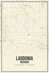 Retro US city map of Laddonia, Missouri. Vintage street map.