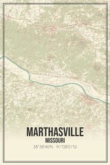 Retro US city map of Marthasville, Missouri. Vintage street map.