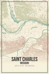 Retro US city map of Saint Charles, Missouri. Vintage street map.