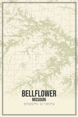 Retro US city map of Bellflower, Missouri. Vintage street map.