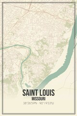 Retro US city map of Saint Louis, Missouri. Vintage street map.