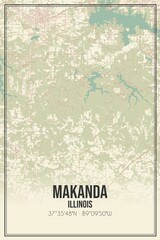 Retro US city map of Makanda, Illinois. Vintage street map.
