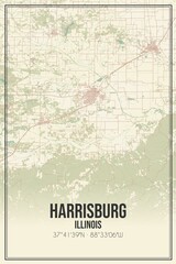 Retro US city map of Harrisburg, Illinois. Vintage street map.
