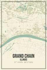 Retro US city map of Grand Chain, Illinois. Vintage street map.