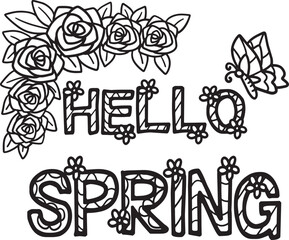 Hello Spring Isolated Coloring Page for Kids