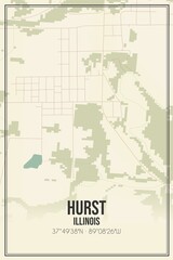 Retro US city map of Hurst, Illinois. Vintage street map.