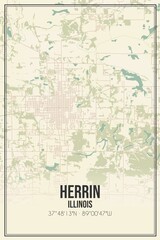 Retro US city map of Herrin, Illinois. Vintage street map.