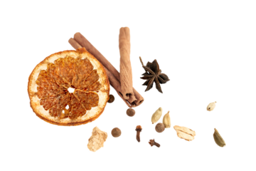 png. a set of spices for a warming drink in winter. ingredients for winter hot drinks (tea, mulled wine, punch).