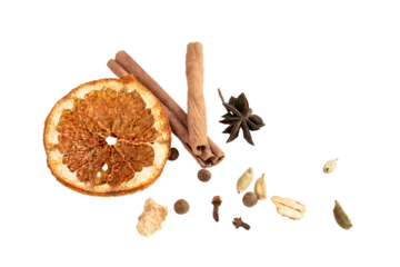 Fototapete Rund png. a set of spices for a warming drink in winter. ingredients for winter hot drinks (tea, mulled wine, punch). © say_now_ok_world