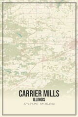 Retro US city map of Carrier Mills, Illinois. Vintage street map.