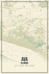 Retro US city map of Ava, Illinois. Vintage street map.