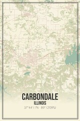 Retro US city map of Carbondale, Illinois. Vintage street map.