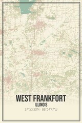 Retro US city map of West Frankfort, Illinois. Vintage street map.