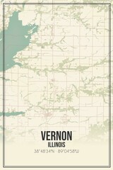 Retro US city map of Vernon, Illinois. Vintage street map.