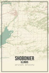 Retro US city map of Shobonier, Illinois. Vintage street map.