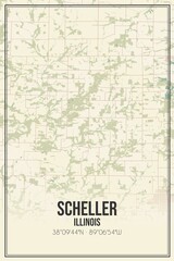 Retro US city map of Scheller, Illinois. Vintage street map.