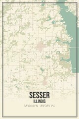 Retro US city map of Sesser, Illinois. Vintage street map.