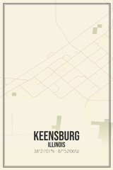 Retro US city map of Keensburg, Illinois. Vintage street map.