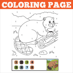 Number coloring page for children. Cute cartoon tiger. Jungle animals. Learn numbers and colors. Educational game