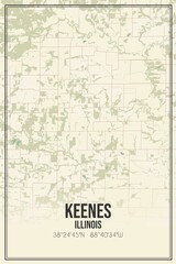 Retro US city map of Keenes, Illinois. Vintage street map.