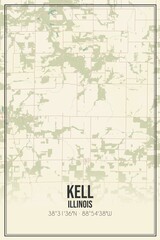 Retro US city map of Kell, Illinois. Vintage street map.