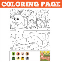 Number coloring page for children. Cute cartoon tiger. Jungle animals. Learn numbers and colors. Educational game