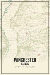 Retro US city map of Winchester, Illinois. Vintage street map.