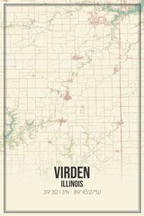 Retro US city map of Virden, Illinois. Vintage street map.