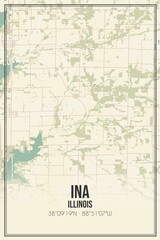 Fototapeta premium Retro US city map of Ina, Illinois. Vintage street map.