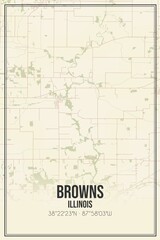 Retro US city map of Browns, Illinois. Vintage street map.