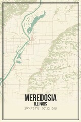 Retro US city map of Meredosia, Illinois. Vintage street map.