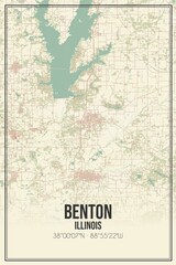 Retro US city map of Benton, Illinois. Vintage street map.