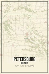 Retro US city map of Petersburg, Illinois. Vintage street map.