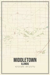 Retro US city map of Middletown, Illinois. Vintage street map.