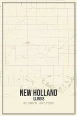 Retro US city map of New Holland, Illinois. Vintage street map.
