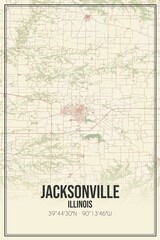 Retro US city map of Jacksonville, Illinois. Vintage street map.