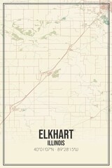 Retro US city map of Elkhart, Illinois. Vintage street map.