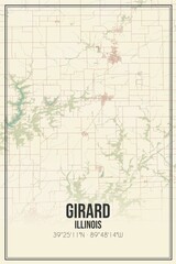 Retro US city map of Girard, Illinois. Vintage street map.