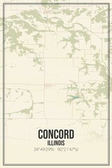 Retro US city map of Concord, Illinois. Vintage street map.