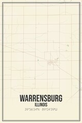 Retro US city map of Warrensburg, Illinois. Vintage street map.